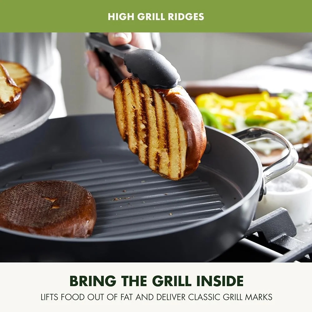 GreenPan Valencia Pro Hard Anodized Ceramic Nonstick 11" Grill Pan, Gray