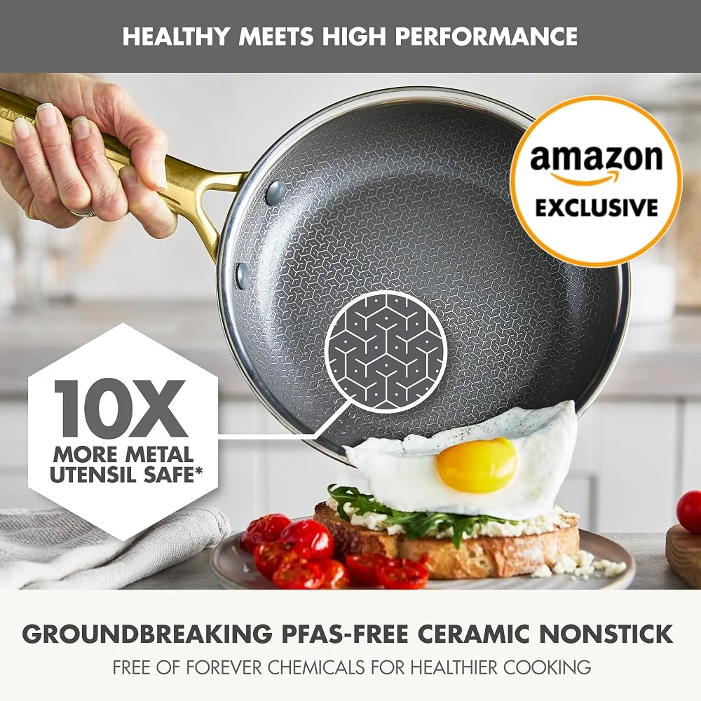 GreenPan Hybrid 9.5" & 11" Nonstick Stainless Steel Frying Pan Set, Gold