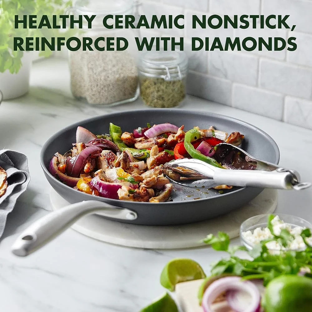 GreenPan Lima Hard Anodized Healthy Ceramic Nonstick 12.5" Wok Pan, Gray
