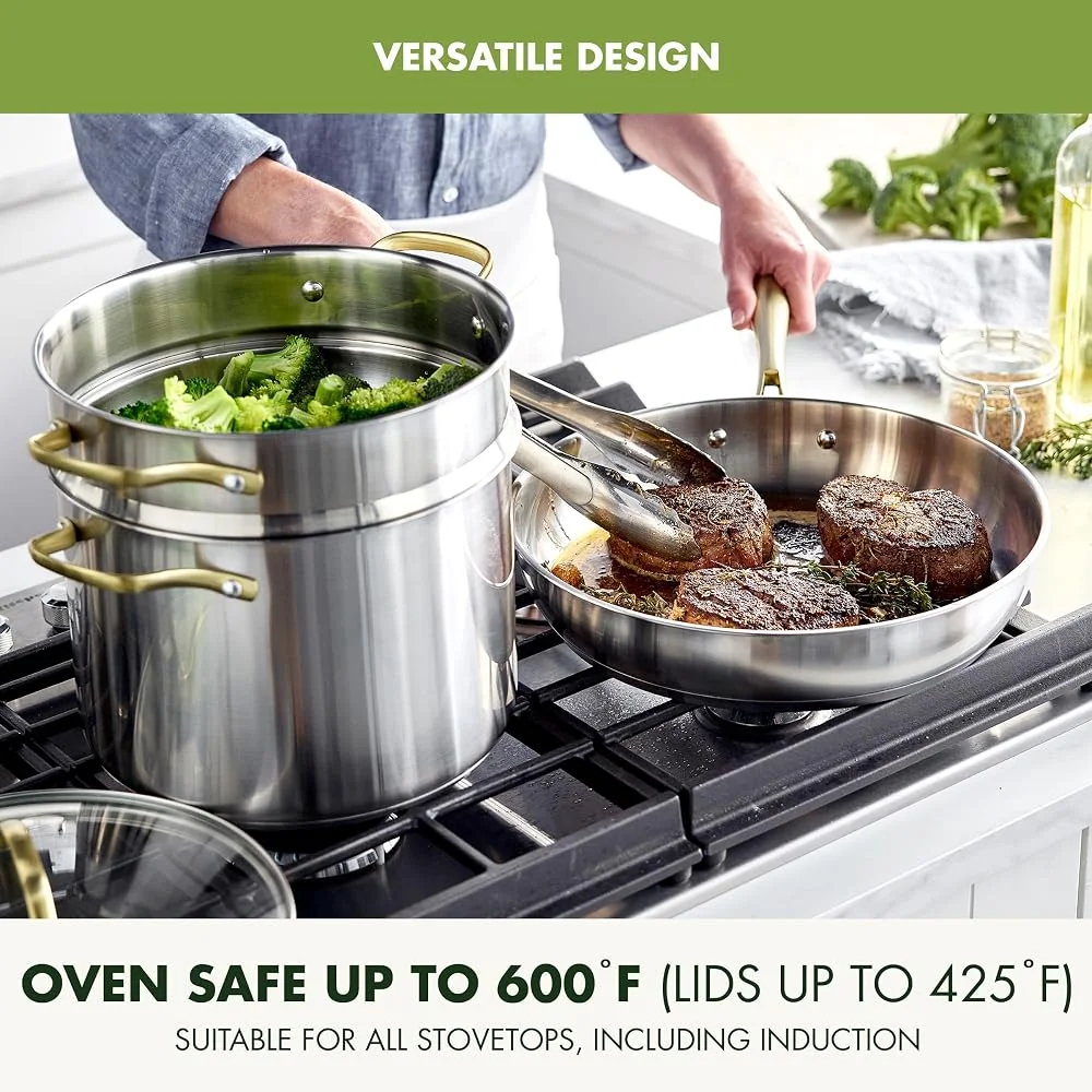 GreenPan Stainless Steel Cookware Set, 11 Piece, Gold
