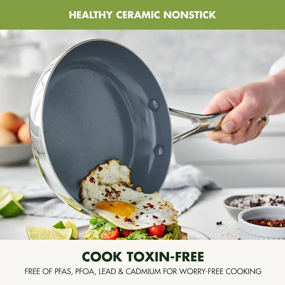 GreenPan Valencia Pro Tri-Ply Stainless Steel 10 Piece Cookware Set, PFAS-Free