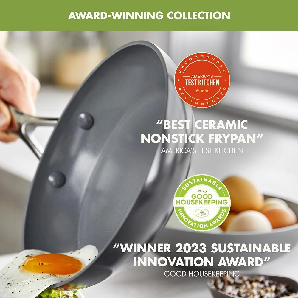 GreenPan Valencia Pro Ceramic Nonstick 8", 9.5" & 11" Fry Pan Skillet Set, Gray